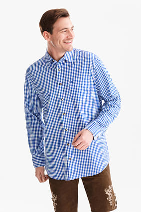 Uomo - Camicia tirolese - collo all'italiana - a quadretti