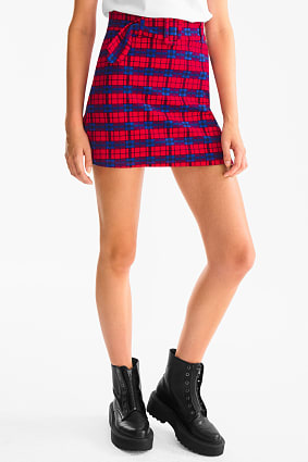 Damen - Rock mit Gürtel - kariert