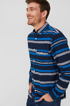 Uomo - Camicia di flanella - Slim Fit - Button down - a righe
