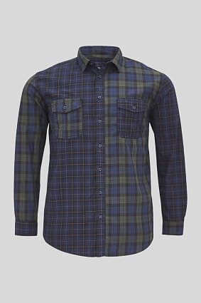 Uomo - Camicia di flanella - collo all'italiana - cotone biologico - quadri