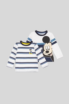 Bebés - Mickey Mouse - Camiseta de manga larga para bebé - Algodón orgánico - Pack de 2