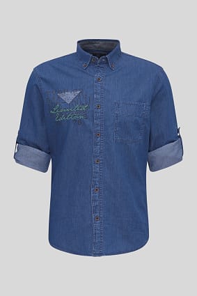 Men - Denim shirt - regular fit - button-down collar - organic cotton