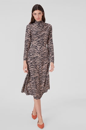 Fit & Flare Kleid mit Wasserfallausschnitt - Animal-Print