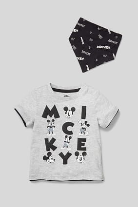 Babies - Mickey Mouse - organic cotton - baby short sleeve T-shirt and bib