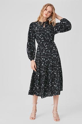 Ženy - Šaty Fit & Flare s balonovými rukávy - midi