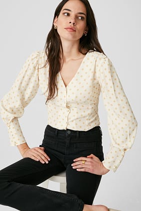 Ženy - Halenka s balonovými rukávy - puntíkovaná