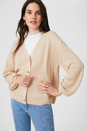 Ženy - Volná pletená bunda - žebrovaná