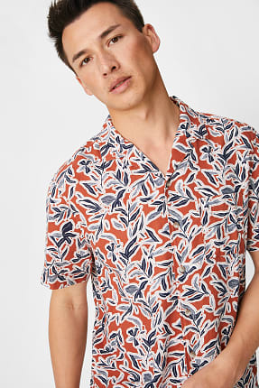 Overhemd - Slim Fit - reverskraag - linnenmix