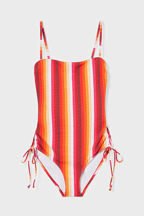 Dámské plavky s řasením - jednodílné - s vycpávkami - pruhované