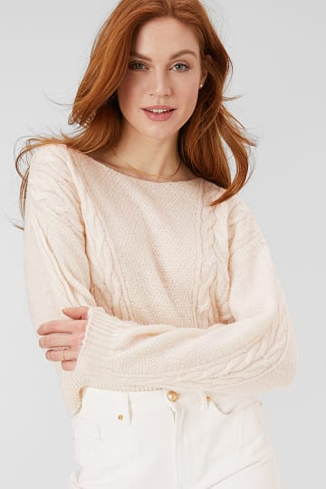 Cable knit jumper - balloon sleeves