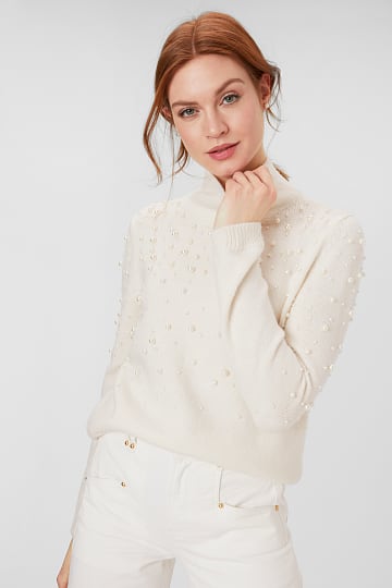 Polo neck jumper with bead trim