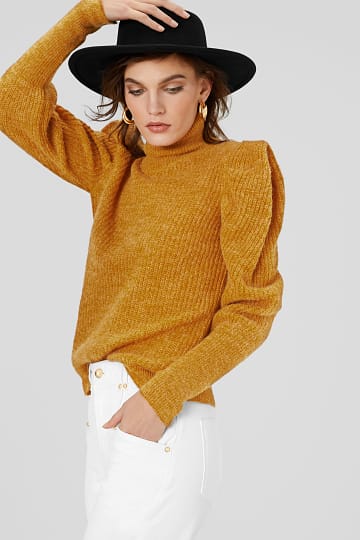 Polo neck jumper with balloon sleeves