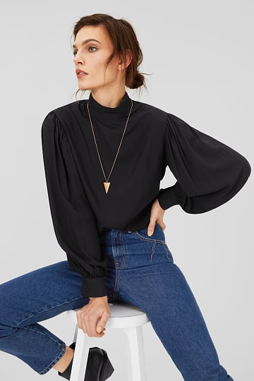 Blouse with stand-up collar