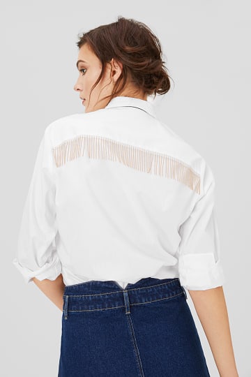 Blouse with fringing - regular fit - button-down collar