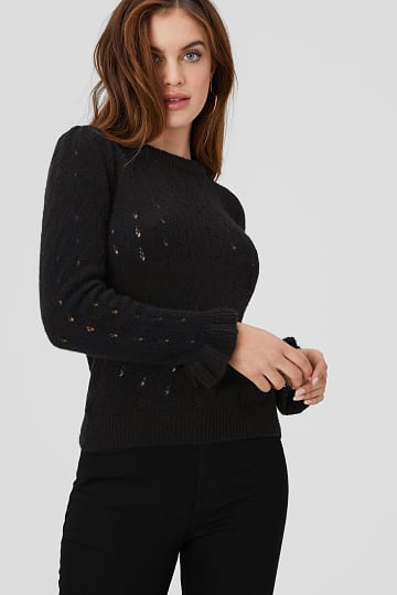 Knitted jumper with openwork pattern - frills