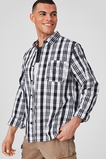 Shirt - slim fit - Kent collar - organic cotton - check