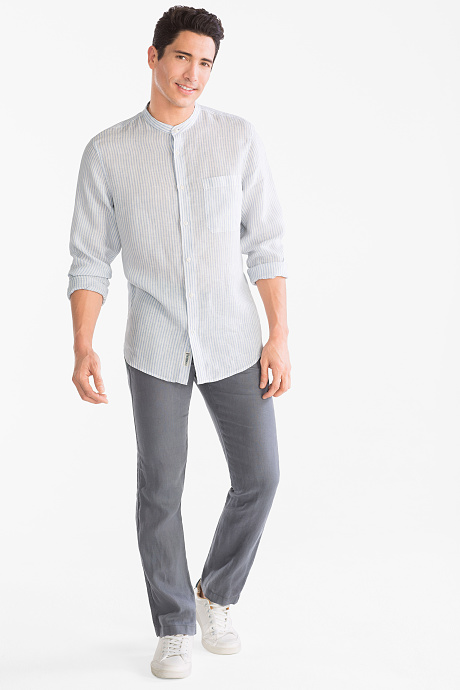 Linnen overhemd - Slim Fit - gestreept