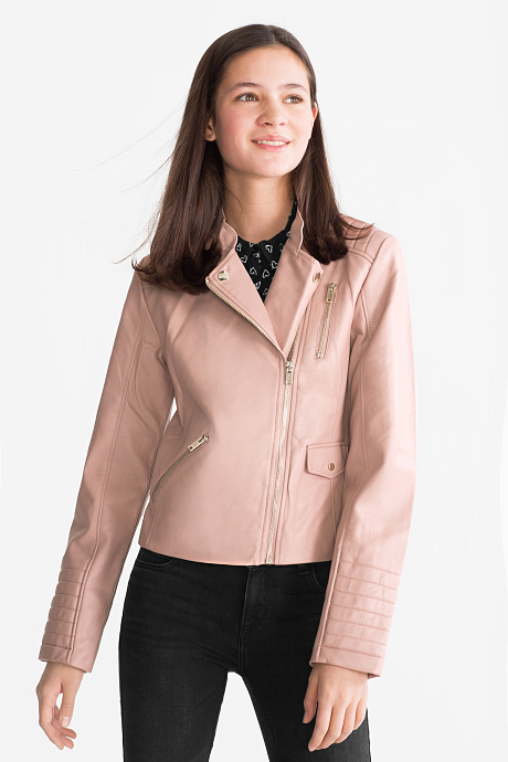 Sale-байкерская куртка-имитация кожи-темно-розовый