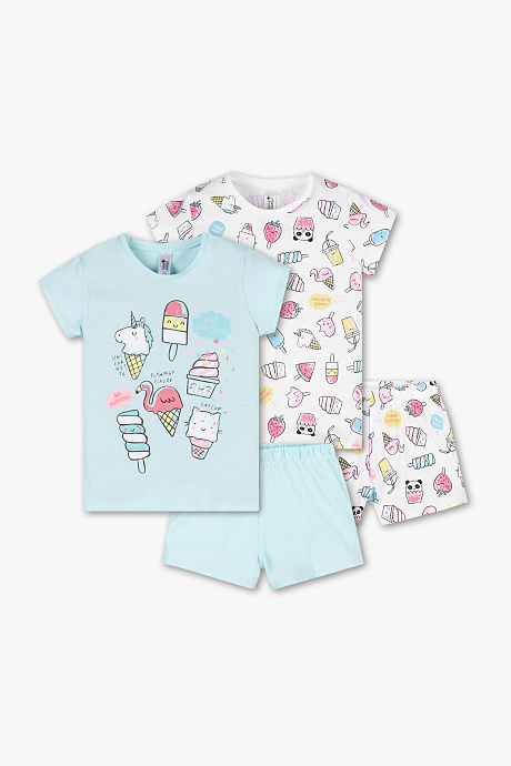 Kinder - Shorty-Pyjama - Bio-Baumwolle - 2er Pack - hellblau