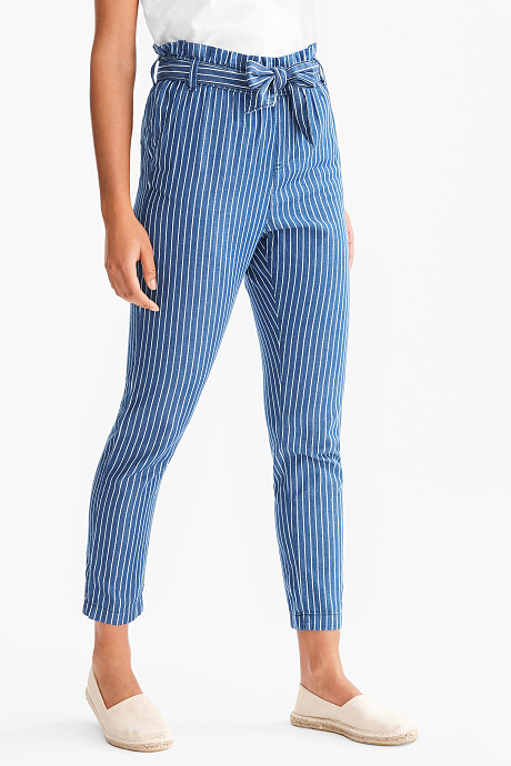 Sale-Paperbag брюки в полоску-белый / синий