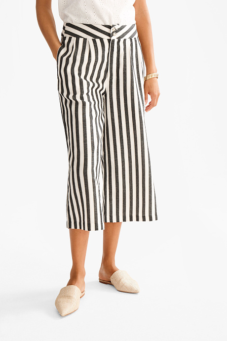 Dames - Broek - culotte - gestreept - zwart / wit