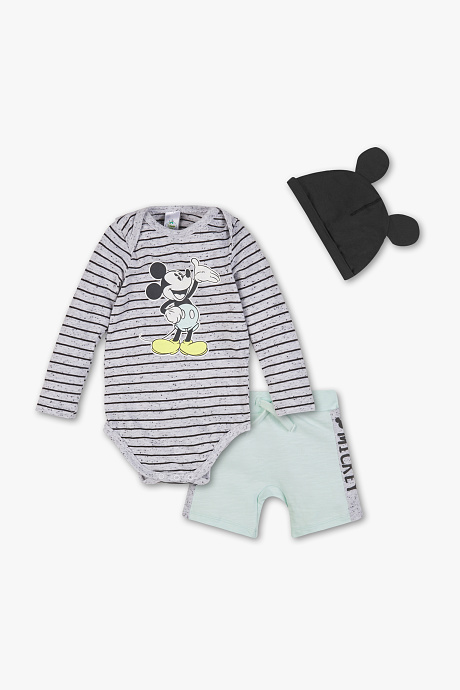 Babys - Micky Maus - Baby-Outfit - 3 teilig - hellgrau-melange