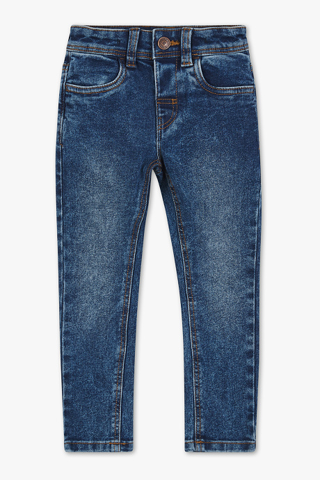 Дети-прямые джинсы-экстра-тонкий пояс джинсы-синий