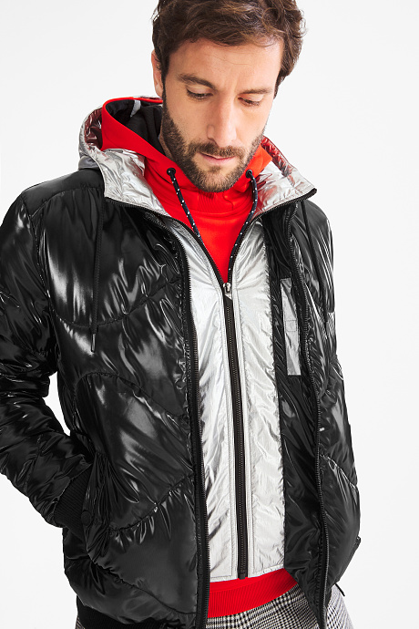 Sale-стеганая куртка-эффект блеска-черный / серебристый