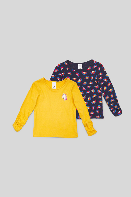 Детская рубашка с длинным рукавом - органический хлопок-2 шт.-желтый