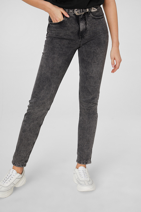 Sale - THE MOM JEANS mit Gürtel - jeans-hellgrau