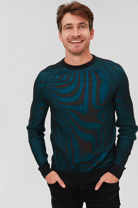 Herren - Pullover - gestreift - türkis / schwarz