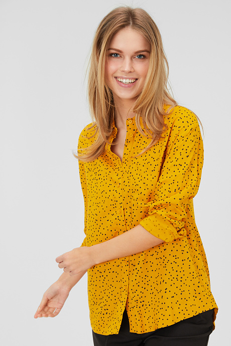 Dames - Blouse - met stippen - oranje / zwart