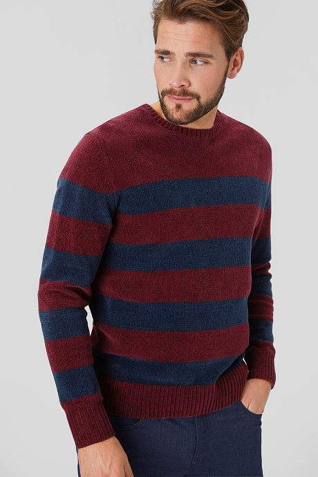 Sale-полосатый свитер-красный / темно-синий