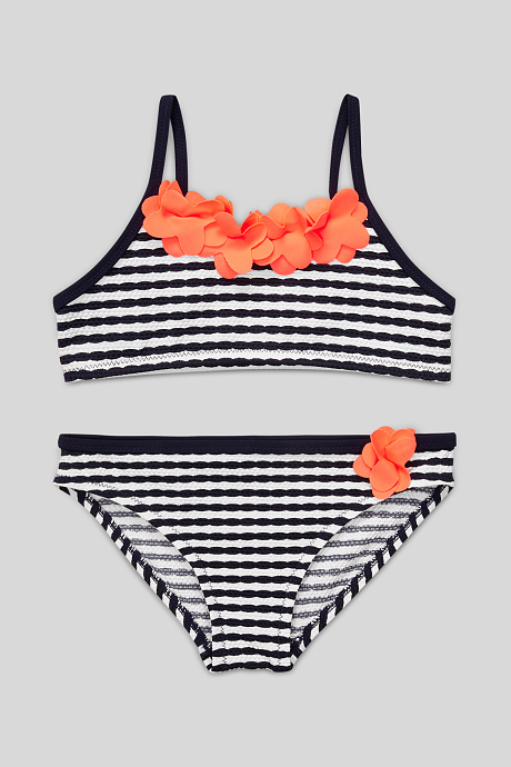 Kinder - Bikini - 2 teilig - gestreift - weiß / blau