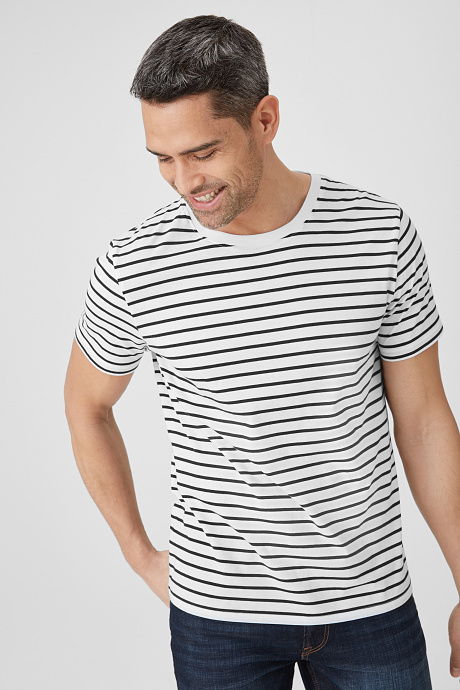 Herren - T-Shirt - Bio-Baumwolle - gestreift - weiß / blau