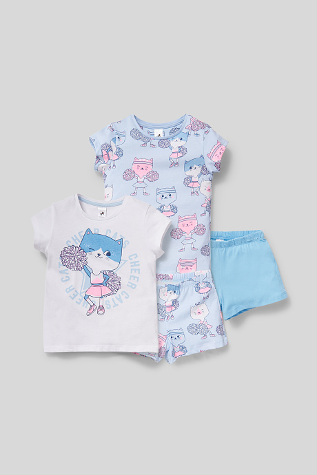 Kinder - Shorty-Pyjama - Bio-Baumwolle - 2er Pack - weiß / hellblau