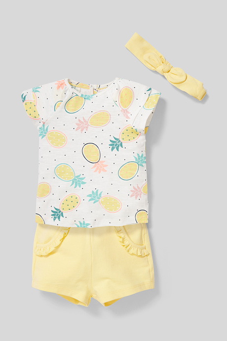 Babys - Baby-Outfit - Bio-Baumwolle - 3 teilig - weiß / gelb