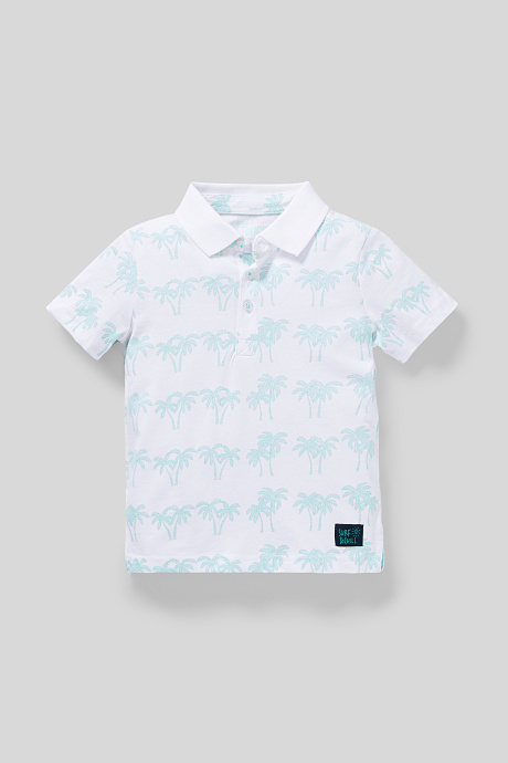 Kinder - Poloshirt - Bio-Baumwolle - weiß / türkis