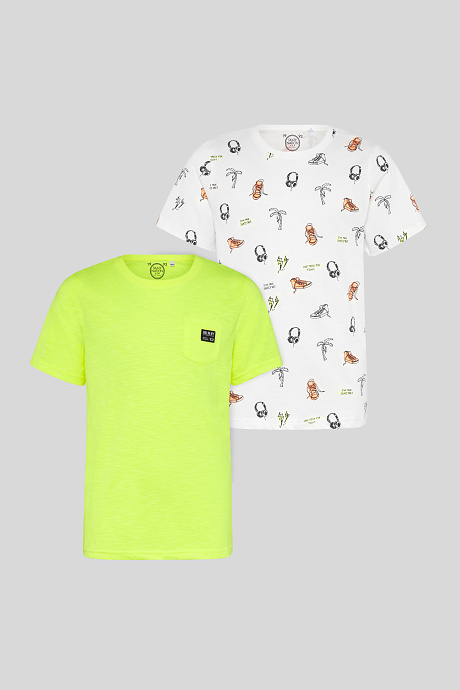 Продажа-рубашка с коротким рукавом - 2шт-белый / желтый