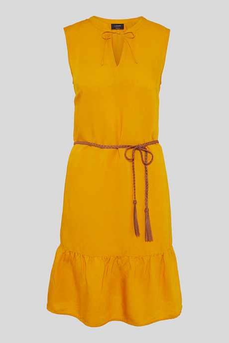 Sale - A-Linien Kleid mit Gürtel - Leinen-Mix - gelb
