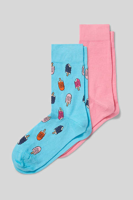 Herren - Socken - 2 Paar - blau / pink