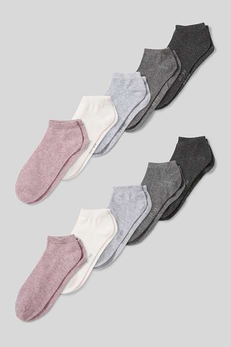 Damen - Sneakersocken - 10 Paar - rot / grau