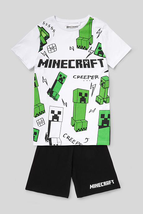 Продажа-Minecraft-коротышка-пижама-органический хлопок-2 шт-белый