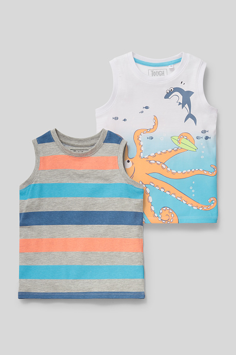 Kinder - Top - Bio-Baumwolle - 2er Pack - weiß / grau