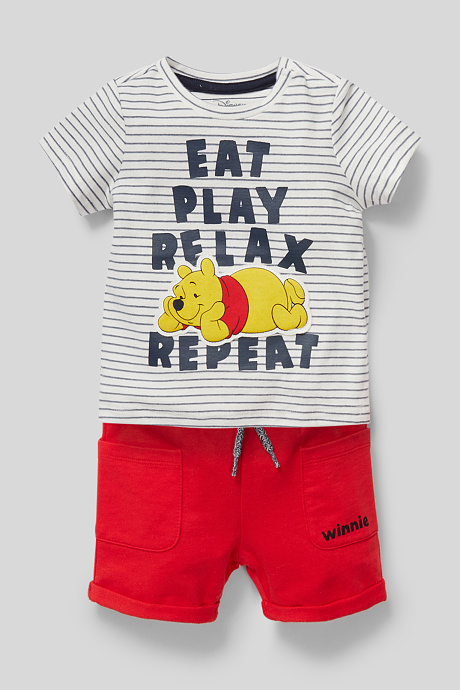 Babys - Winnie Puuh - Baby-Outfit - Bio-Baumwolle - 2 teilig - weiß / rot