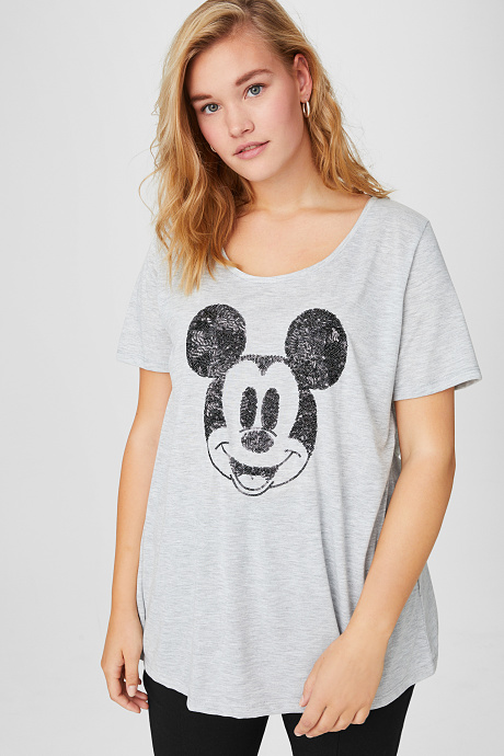 Продажа футболки-эффект блеска-Микки Маус-светло-серый