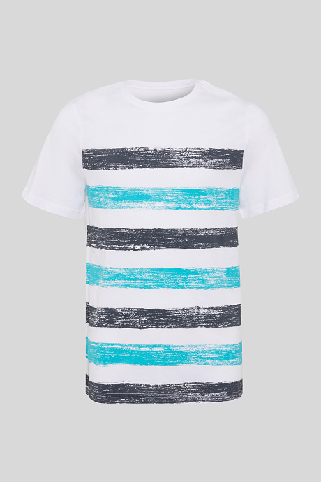 Детская рубашка с коротким рукавом-органический хлопок-полосатый-белый / бирюзовый
