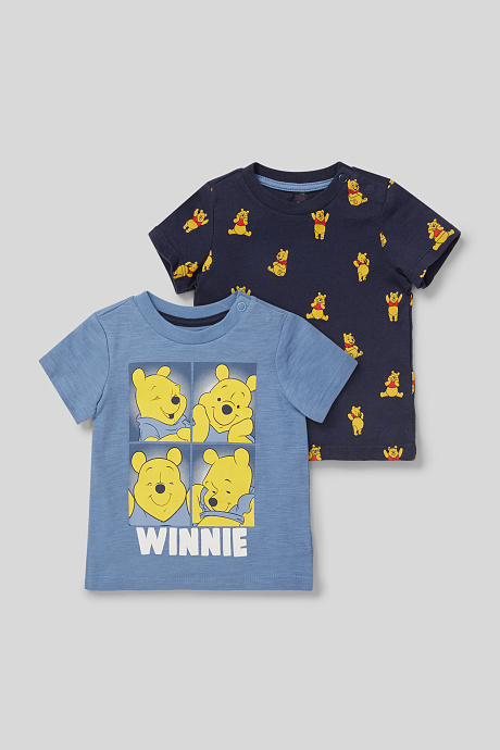 Babys - Winnie Puuh - Baby-Kurzarmshirt - Bio-Baumwolle - 2 teilig - blau / dunkelblau