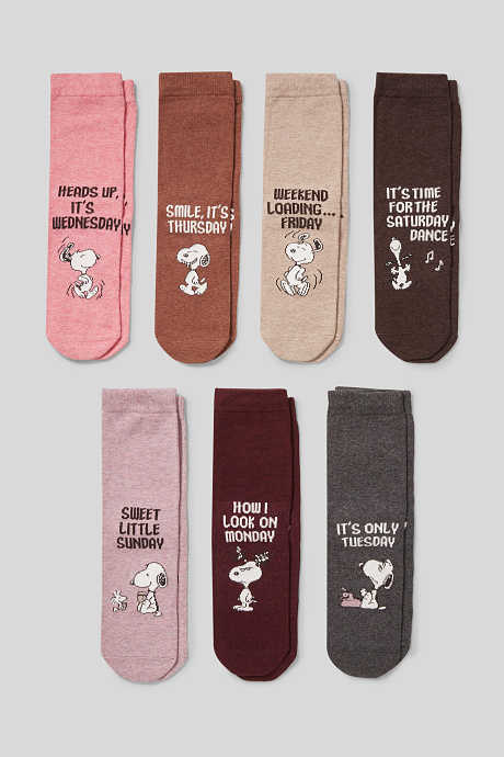 Damen - Socken - Bio-Baumwolle - 7 Paar - Peanuts - rosa-melange