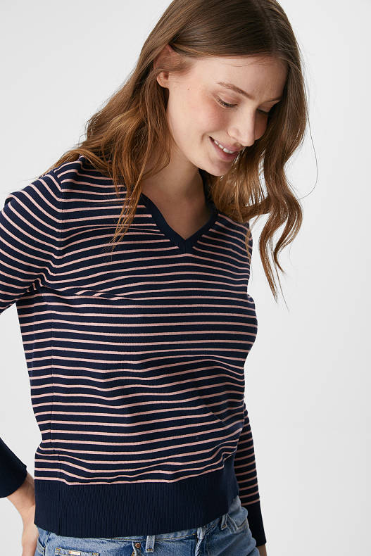 Sale - Basic-свитер - полосатый - розовый / темно-синий